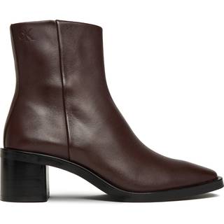 Leather Square Toe Zip Ankle Boots - Brown - EU 37