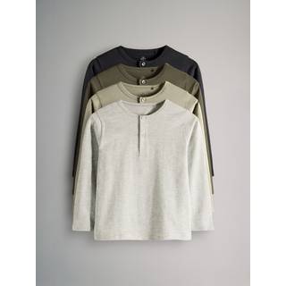 The Set The Set Black/Khaki/Green/Grey Marl 4 Pack Long Sleeve Cotton Henley T-Shirts