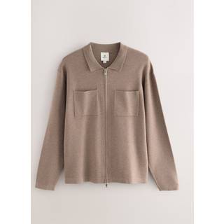 Next Mushroom Regular Fit Premium Mid Weight Knitted Zip Through Shacket