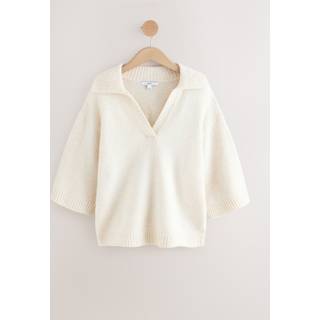 Next Åben krave polotrøje med halve ærmer og uld