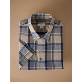 Next Neutral/Navy Check Regular Fit Short Sleeve Seersucker Shirt - large