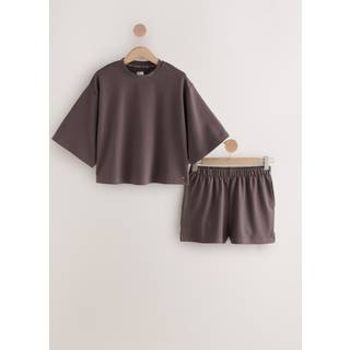 Next Chocolate Brown Textured Short Pyjamas Set