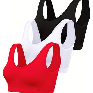 TEMU 3pcs ' Sports Bras - Breathable, Thin, No Padding, High Support, Solid Color (red/white/black) - Comfortable For Gym, Yoga & Casual Wear, Gym Workout Clothes, Yoga Apparel, Smooth Texture