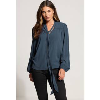 Lts Tall Indigo Blue Acid Wash Tie Neck Blouse Size 24