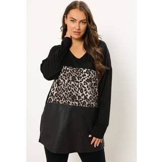 Yours Curve Yours Curve Black Leopard PU Block Jumper