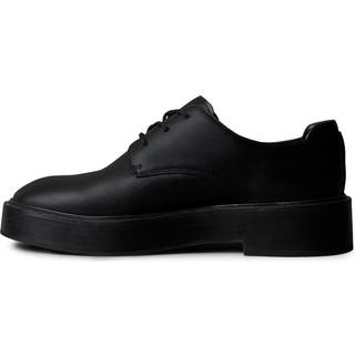 Leather Stacked Heel Lace-Up Shoes - Black - EU 36
