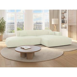 Åben sidesofa med åben højre hjørnesofa med finribbet finribbet sofa i knust hvid korallpude sofaer