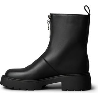 Leather Chunky Zip Ankle Boots - Black - EU 39