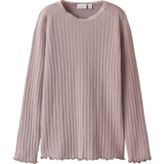 Name It Bluse Shadow Gray Med Hulmønster i Merinould/silke - Str. 11-12y 146/152cm