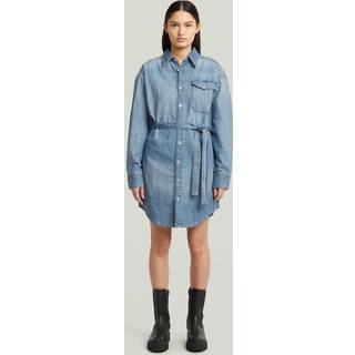 Belted Shirt Dress - Medium blue - Women