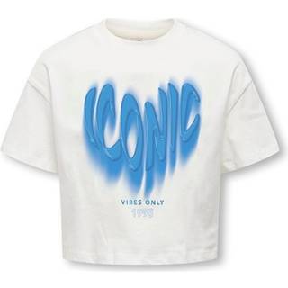 Kids Only T-shirt Cloud Dancer Med Blåt Print - Str. 7-8y 122/128cm