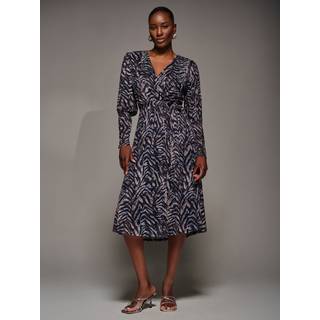 Jolie Moi Jolie Moi Brown Mesh Long Puff Sleeve Wrap Midi Dress - 12