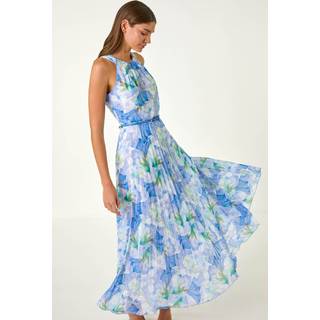 Roman Roman Blue Floral Print Pleated Maxi Dress - 44