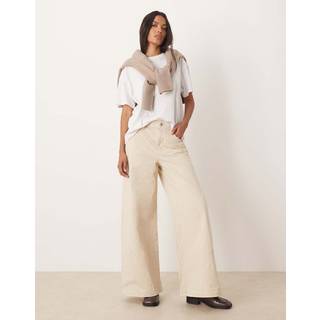 Super Wide Leg Twill Trousers - White - 8RG