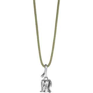 Flora Danica Rose vedhæng i sølv med oliven silkesnor