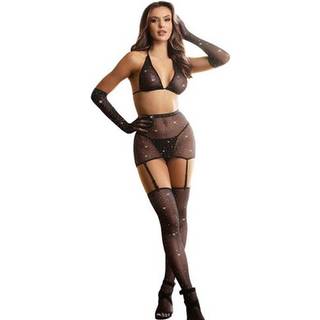 Subblime Fishnet Bodystocking With Gloves And Diamonds - Black