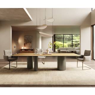 Esstisch Edge 300x100 Keramik Laminam® Sabbia Eichefarbig Troa Metall Effektfinish Titan