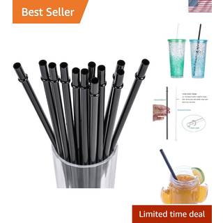 Dakoufish 12 tommer lang sort genanvendelig plastudskiftning Drikke str? til 30 oz og 40 oz Mason Jar tumblere s?t af 12 med reng?ringsb?rste (12