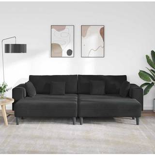 Fløjls Sofa Med Pude 3 Dele Sort 208 Cm Fløjl