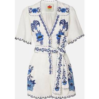 Farm Rio Embroidered linen-blend romper - white - M