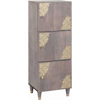 Highboard med dør Grå og Guld 40 x 33 x 110 cm Massivt mangotræ