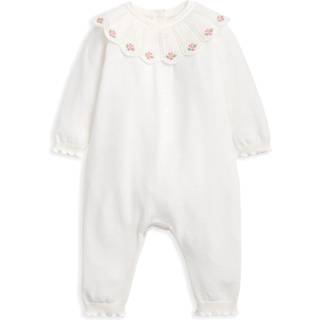 Mamas & Papas Mamas & Papas White Embroidered Scallop Collar Romper with Frill Trim