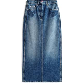 Floral Embroidery Denim Maxi Skirt