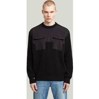 Woven Mix Knit Pullover - Black - Men