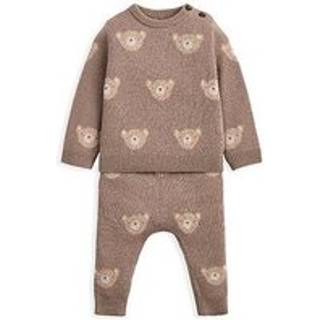 Mamas & Papas Mamas & Papas Brown Jacquard Bear Knit Top and Joggers Set