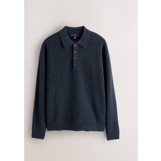 Next Normal pasform tekstureret Langærmet strik poloshirt med uld - medium