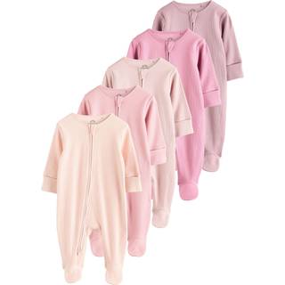 Next Pink 5 Pack Two Way Zip Baby Sleepsuits (0-2yrs)