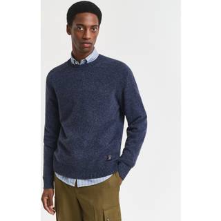 GANT Herre Sweater med crewneck i mouliné uldblanding (S) Blå
