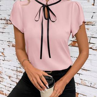 TEMU Stylish Contrast Color Short Sleeve Shirt For Women