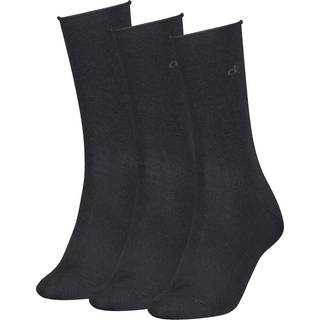 3 Pack Soft Cotton Rolltop Crew Socks - Black - 39