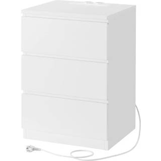 VASAGLE LET631W14 Bedside Table, Side Table, 3 Drawers, Bevelled Edge, 2 AC Outlets, 2 USB Ports, Living Room, Bedroom, Study, Modern, Cloud White