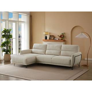 Venstre hjørneovertækning i beige tekstileret stof med bedste dossier-ryglæk DURIMA