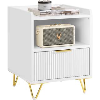 SoBuy Sengebord med skuffe og hylde, Hvid 40x40x51 cm