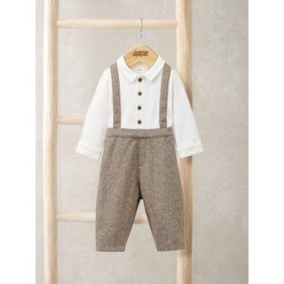 Mamas & Papas Mamas & Papas Brown Mock Shirt & Braces Romper Set