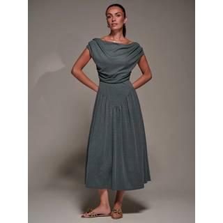 Jolie Moi Jolie Moi Green Asymmetric Neckline Midaxi Dress - EU 40 (UK 12)