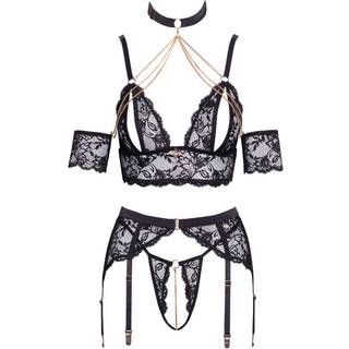 Abierta Fina Delicate Lace Top Suspender Set with Chains & Choker 2251507 Black L