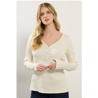 Lts Tall Ivory White Cotton Ribbed Henley Top 22-24 Lts | Tall Women's Long Sleeve Tops