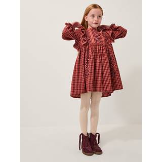 Monsoon Monsoon Brown Floral Embroidered Check Dress - 134140cm