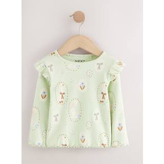 Next T-shirt med ribbede ærmer og flæsekant (3mdr.-7år)