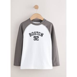 Next White/Grey Varsity Long Sleeve Cotton T-Shirt (3-16yrs)