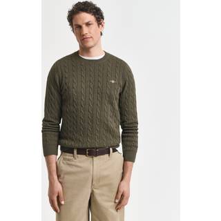 GANT Cotton Cable Crew Neck Pullover Khaki Green Melange