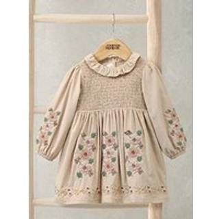 Mamas & Papas Mamas & Papas Embroidered Cord Brown Dress with Frill Neck - 8692cm