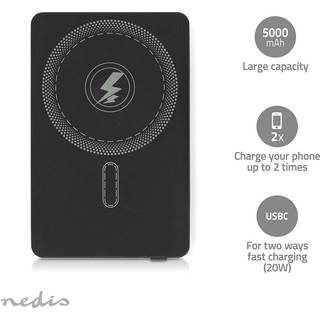 Nedis Trådløs Magnetisk Powerbank 5000 mAh, 20W - Sort