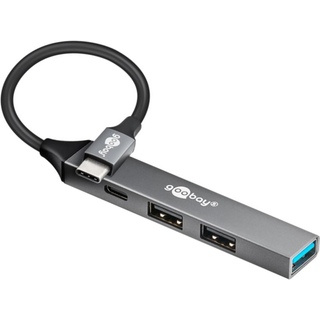 4-Port USB-C 3.2/2.0 Hub(3xUSB-A/1xUSB-C) aluminium, 0,1m