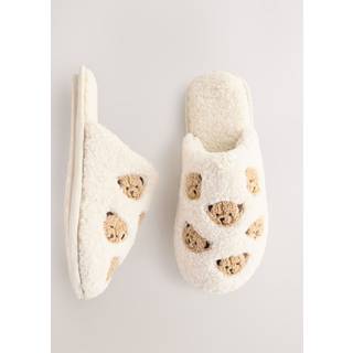 Next Ecru Bear Mule Borg Slippers