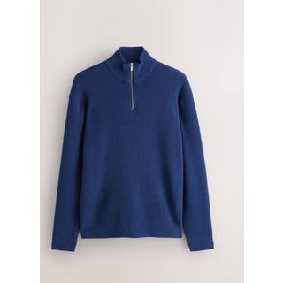 Next Navy Blue Regular Fit Ribbed Chenille Quarter Zip Jumper